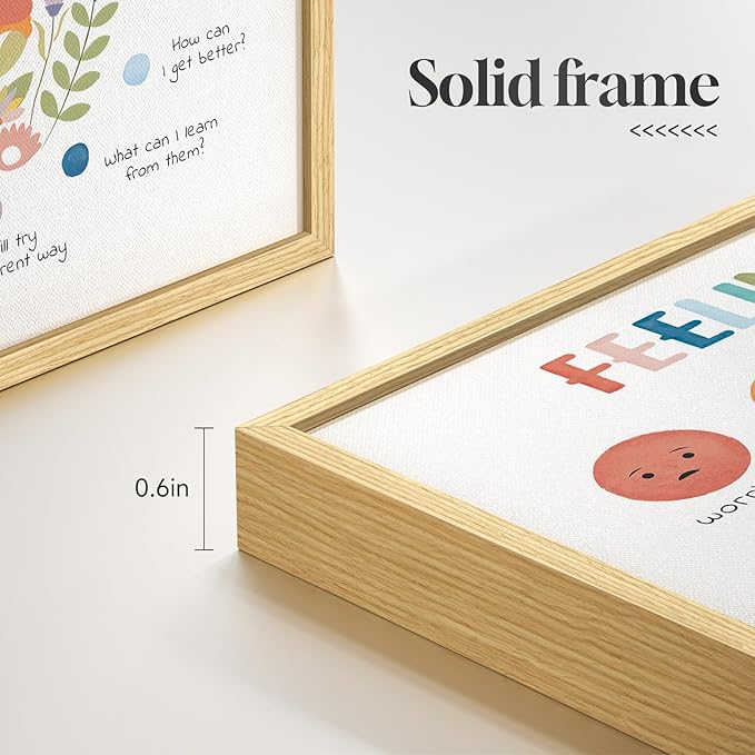 Framed Inspirational Wall Art, 6 Piece Motivational Canvas Wall Art Prints for Therapy Office, Positive Affirmations Wall Decor for Counseling Office Psychologist Kids Playroom, 11x14 Inch