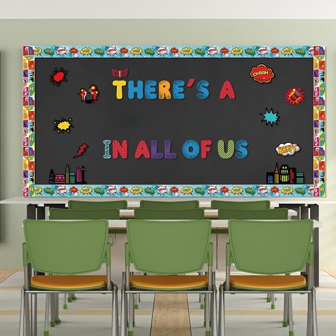 Kosiz Colorful Bulletin Board Decoration Set 118 ft Scalloped Bulletin Board Borders Classroom Poster Border Trim with 257 Pcs Letter Number Symbol Cutout for School Decor(Yeah Style)