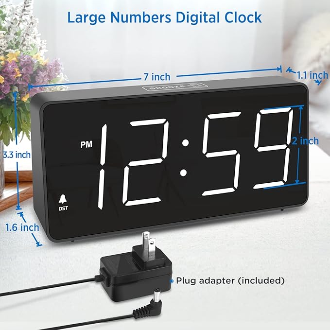Peakeep Digital Alarm Clock for Bedroom Bedside, Loud Alarm Clock for Heavy Sleepers, Large Big LED Numbers for Seniors, Battery Backup Plug in Electric Clock with USB Charger (White)