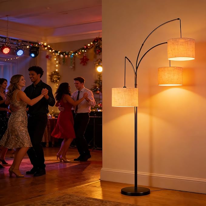80 Inch Arc Floor Lamp with Remote Control, 3-Light Dimmable Standing Lamp for Living Room, 2400LM Super Bright Tree Lamp for Bedroom, Modern Tall Floor Lamp with Adjustable Arms&Weighted Base