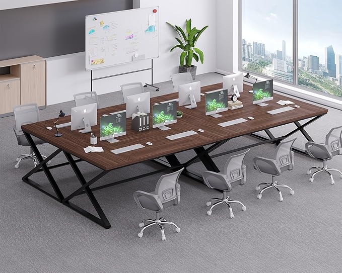 IBF Large Computer Desk, 70.8” Long Home Office Desk for Writing, Modern Simple Executive Work Desk for Study, Wood Metal Double PC Gaming Workstation Computer Table for Bedroom, Walnut, 70 inch