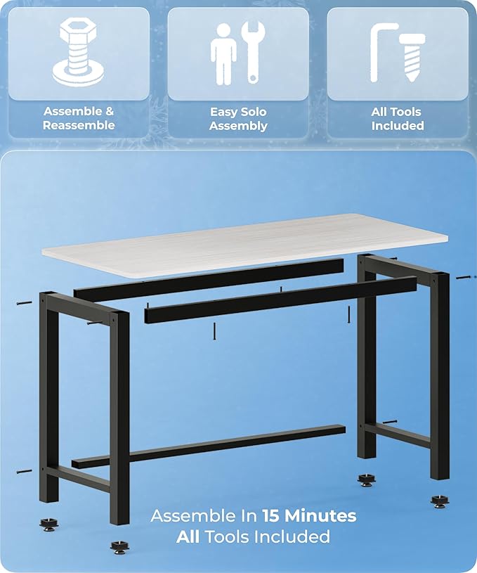 51" Home Office Desk Modern Computer Desk 51.2x23.6x29.5 inches PC Table with Thicken Frame Industrial Style Sturdy Metal Frame Furniture for Writing Gaming Grey Oak+Black