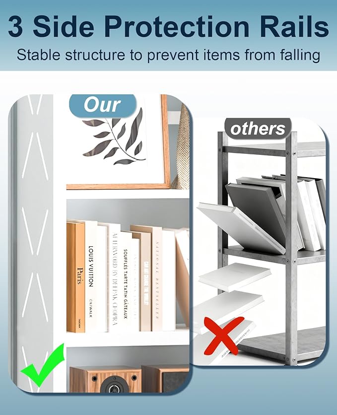 Heavy-Duty Metal Bookcase, 5-Tier Adjustable Bookshelf with Anti-Tip Kit & Leveling Feet, Heavy-Duty Metal Storage Organizer, Modern Display Shelves for Kitchen, Garage, Home Office