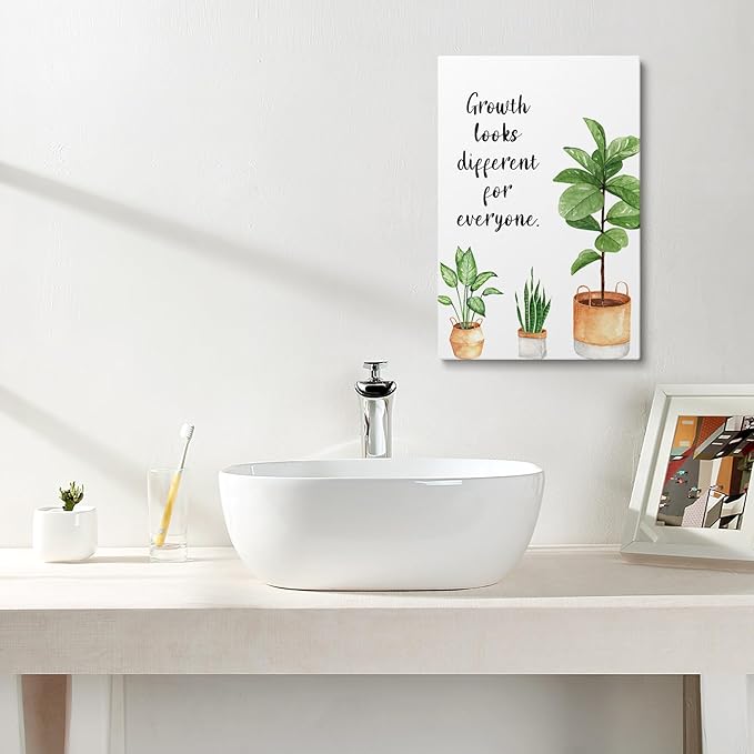 XWELLDAN Growth Looks Different for Everyone Mental Health Growth Mindset Wall Art Canvas Prints, Potted Plant Wall Art Decor for Classroom Therapy Office School Counseling Office, 16 x 24 Inch,