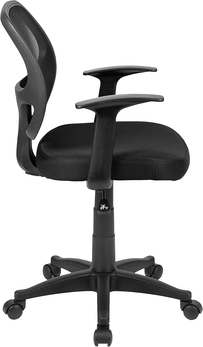 Flash Furniture Mallard Mid-Back Swivel Mesh Office Chair with Padded Seat and T-Arms, Height-Adjustable Ergonomic Padded Office Desk Chair, Black