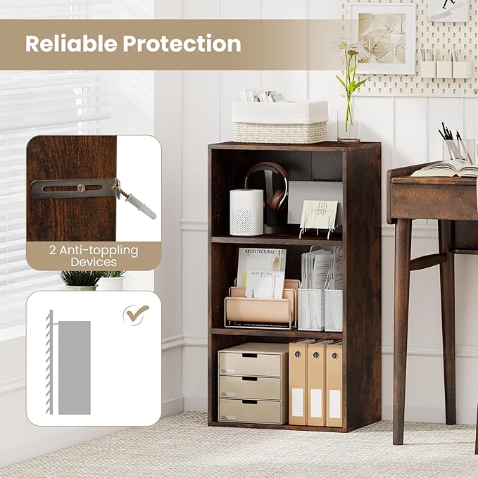 Giantex 3 Tier Bookcases Set of 2, 31.5" Bookshelf Cube Storage Organizer, Open Storage Cabinet Multi-Functional Home Office Bedroom Furniture Display Bookcases, Rustic Brown