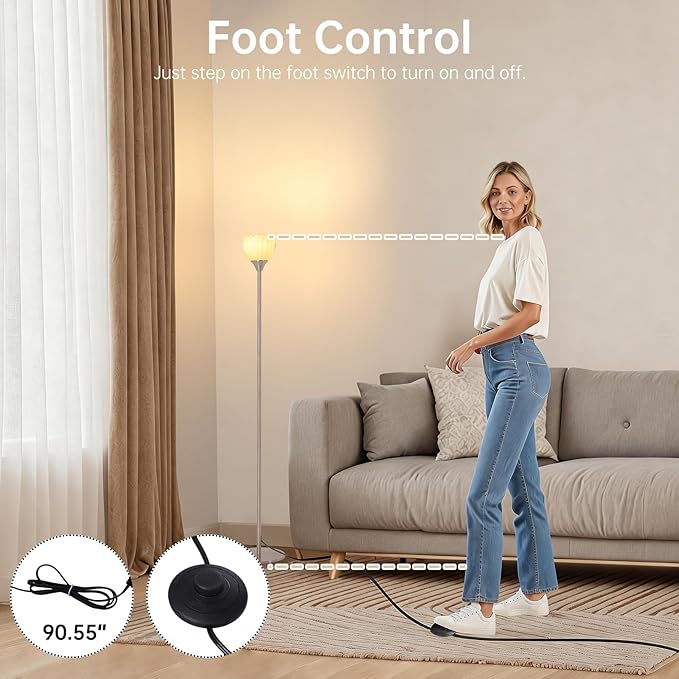 Floor Lamps for Living Room, Bedroom, Nickel Standing Lamp with 12W Bulb, Vintage Floor Lamp for Reading, Nursery, Corner (White Tulip)
