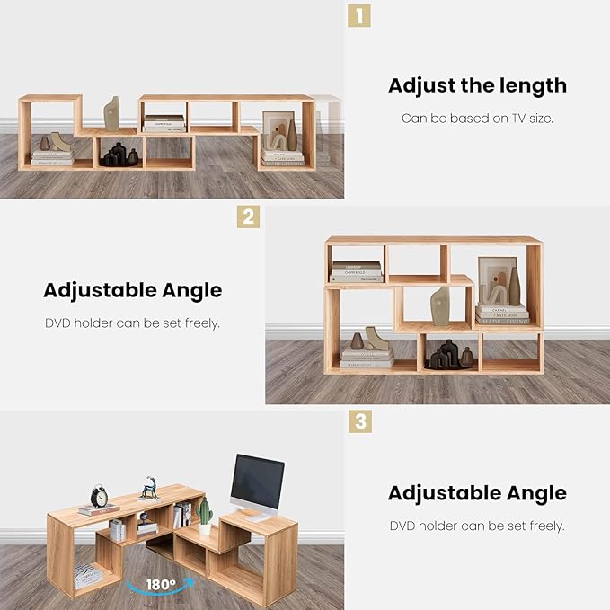 Recaceik Cube Bookshelf 2 Shelf Bookcase L-Shaped TV Console Stand Modern Entertainment Center with Open Storage Shelves for CDs/Movies/Books for Living Room, Bedroom, Home Office (Oak)