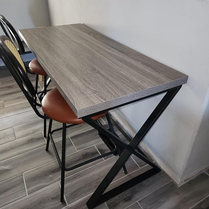 IBF Gray Computer Desk, Modern Writing Study Desk for Home Office, Industrial Wooden Metal Executive Work Desk, Simple Pc Gaming Laptop Workstation Computer Table in Bedroom, Light Grey Oak, 55 Inch