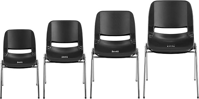 Flash Furniture HERCULES Series 661 lb. Capacity Black Ergonomic Shell Stack Chair with Chrome Frame and 16'' Seat Height
