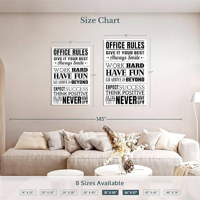 Elephant Stock - Fun Office Rules Wall Art - Vertical Multi Panel Canvas - 3 Piece Living Room Wall Decor - Digital Art Inspirational And Typography Multi Piece Wall Art - White And Black Decor - 32" x 50"