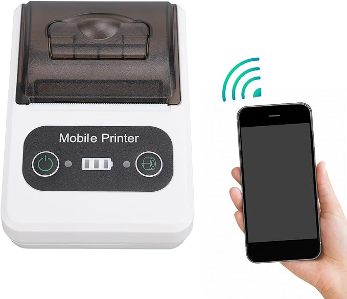 Bluetooth Thermal Receipt Printer, 58mm Thermal Shipping Label Printer, Portable Cordless Label Maker Machine for Office Retail Store Restaurant (Black White)