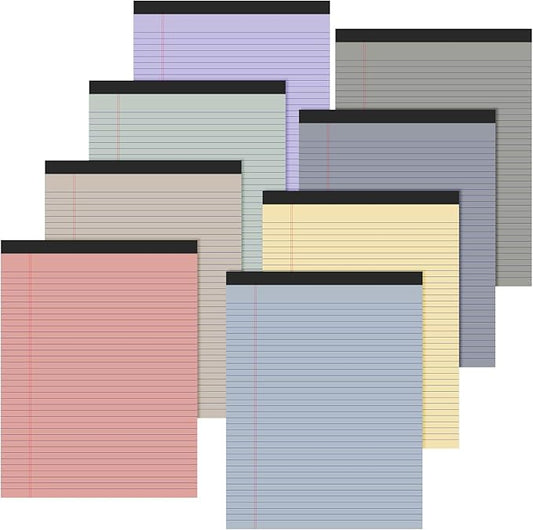 Fuutreo 8 Pcs 8.5'' x 11'' Colored Legal Pad 50 Sheets Per Writing Pads Narrow Ruled Notepad Perforated Writing Notepad Office Supplies for College Office Business (Aesthetic Color)