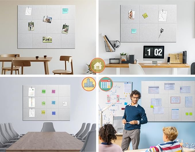 Felt Wall Tiles Bulletin Board Large Cork Board Alternative 12 Pack 11.81”x11.81”x0.47” Felt Pin Board Tack Board with Safe Removable Adhesive Tabs for Home Office School 48x36(Light Camel)