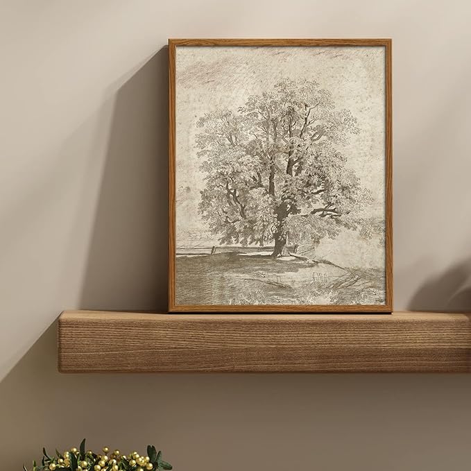 uniro Neutral Etching Vintage Tree Sketch Print, Tree Canvas Wall Art, Antique Rustic Home Decor, Landscape Wilderness Fine Drawing Painting Art Decorative Country/Farmhouse for Living Room, Bedroom, Bathroom Decor( 8" x 10"-UNFRAMED)