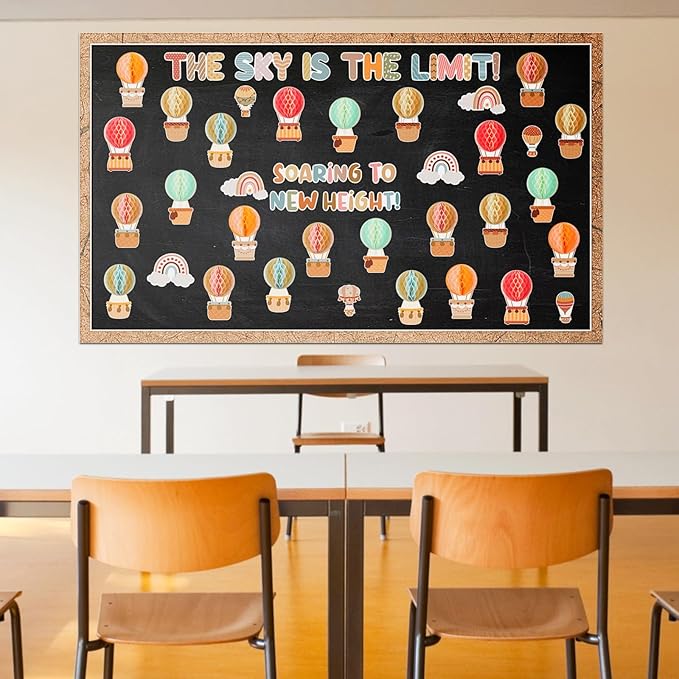 Crtiin 3D Hot Air Balloon Honeycomb Bulletin Board Set for School Classroom Decoration Hot Air Balloon Artcraft Cutouts with Honeycomb for Back to School Kindergarten Decor The Sky Is The Limit (Boho)