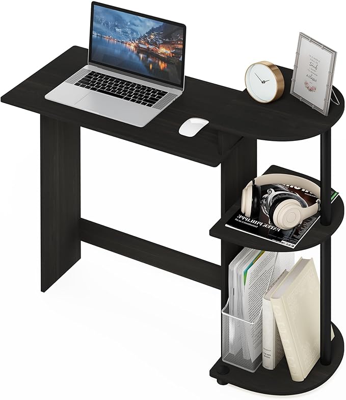 Furinno Compact Desk, 28.5 Wide Gaming Desk with Shelves, Computer Desk with Book Shelf, Office Desk for Home Office, Study Room, Dorm, Bedroom, Dark Espresso
