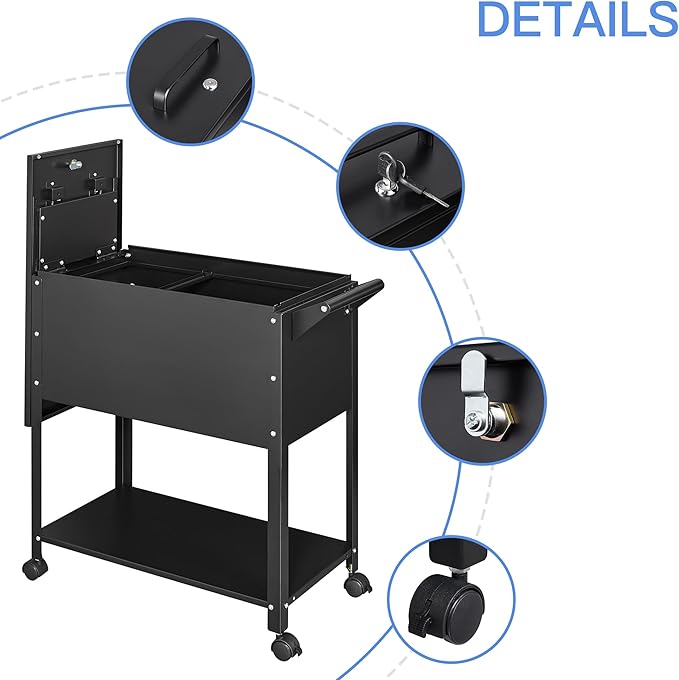Yizosh Metal Rolling File Storage Cart with Wheels, Mobile File Cabinet with Lock, Filing Cabinet Organizer for Legal/A4 (Black)