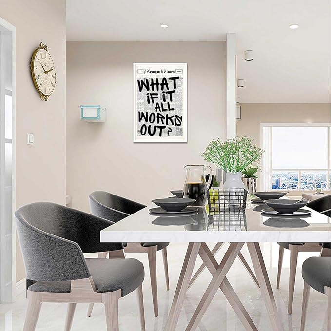 Drimiler Retro Black And White Newspaper Poster What If It All Works Out Canvas Wall Art Positive Affirming Quote Minimalist Prints Painting For Home Bedroom Dorm Wall Decor 16x24in Unframed