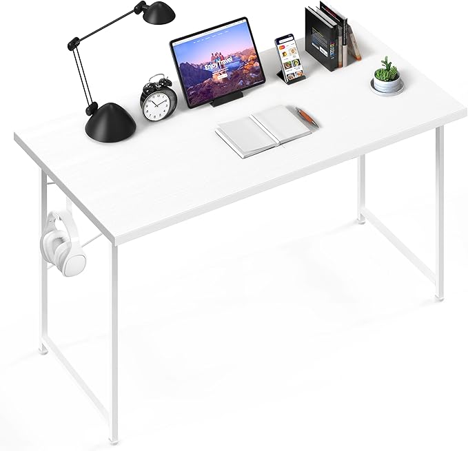 YSSOA Computer Desk Home Office Work Study Writing Modern Simple Table with Headphone Hooks