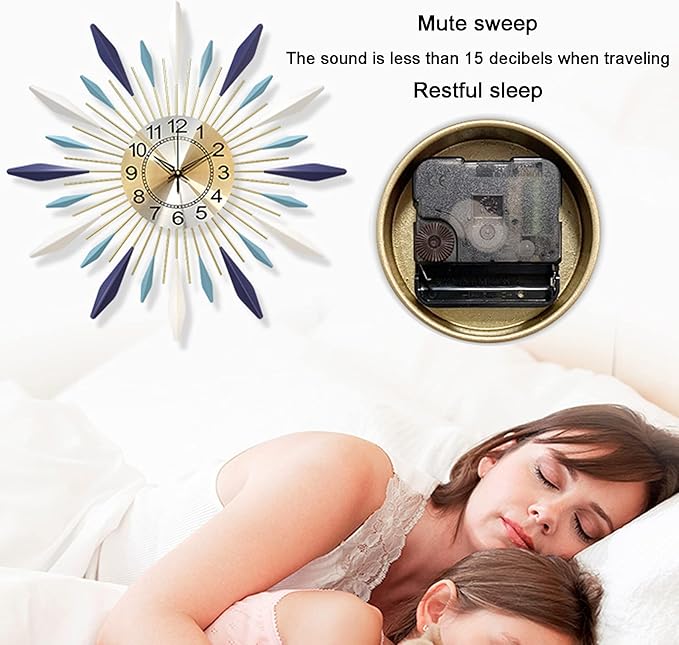 Wall Clock Art Simple Wall Clock Large Metal Wall Clocks Sunburst 3D Wall Clock with Silent Quartz Movement Modern Non Ticking Clock for Living Room, Bedroom, Office,68cm Wall Decor Clock Hello ( )