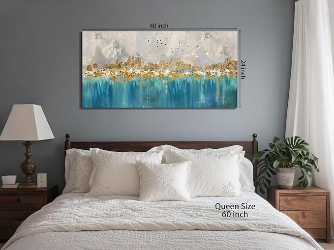 Arjun Abstract Canvas Wall Art for Mens Room, Gold Mountain Hand Painted Textured Living Room Wall Decor Picture, Large Bedroom Painting Artwork Framed Home Office Wall Decor 48"x24"