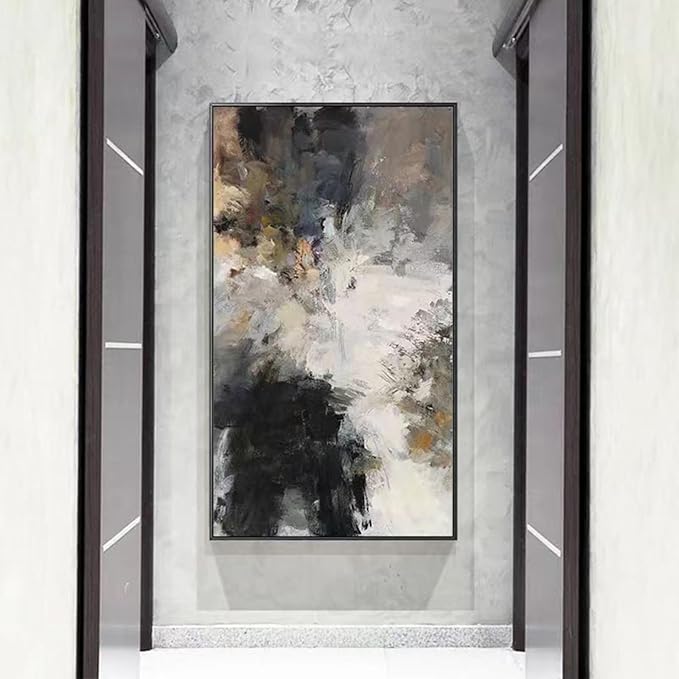 ZHMANLUCK Abstract Black and White Painting Artwork for Office Extra Large Wall Decor Home Decoration 60x120cm/(24x47inch) with-Black-Frame