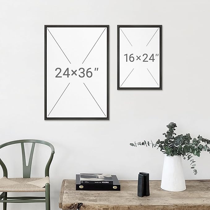 MUDECOR Framed Canvas Print Wall Art Misty Forest Landscape Watercolor Illustrations Minimalism Decorative Relax Colorful for Living Room, Bedroom, Office - 24"x36" Black