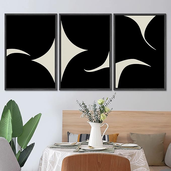 SIGNLEADER Framed Canvas Print Wall Art Set Duotone Minimal Ink Blot Geometric Landscape Abstract Shapes Illustrations Modern Art Boho Decorative for Living Room, Bedroom, Office - 16"x24"x3 BLACK