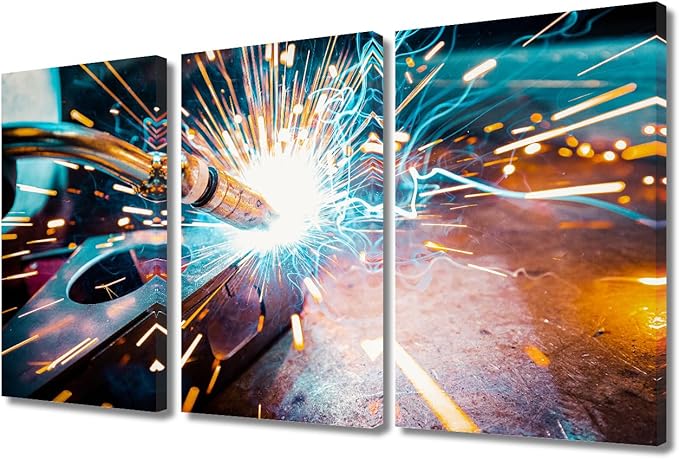 TUMOVO Welding Canvas Art, Abstract Industrial Modern Art Print, 36x24 Inch, 3 Count, Wall Mount, for Living Room, Bedroom, Bathroom, Home Office, Kitchen, Dining Room, Office