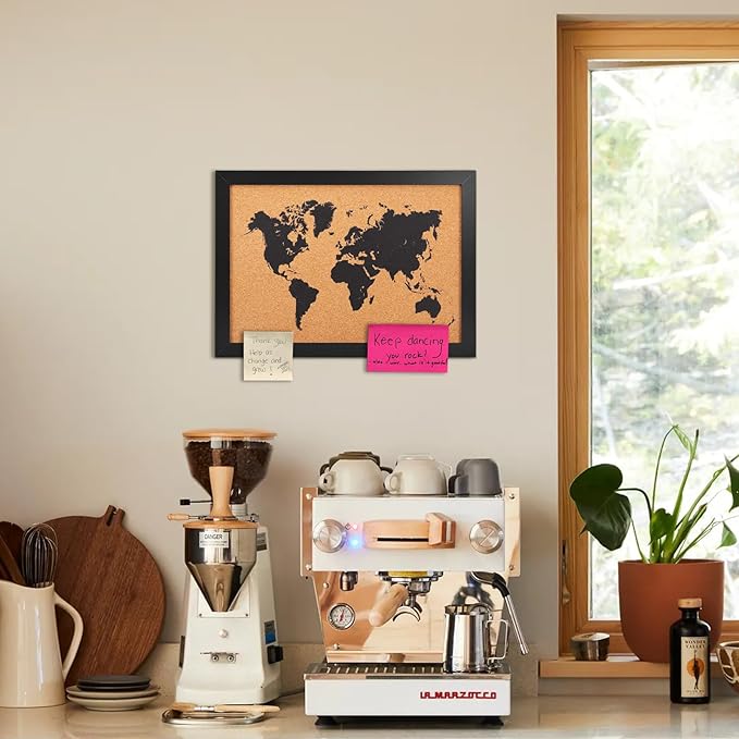 Cork Board Map of World, 14" X 11" Bulletin Boards for Walls with 10 Pins, Travel Tracker Map for Office, School and Home (WD-MAP-2636)