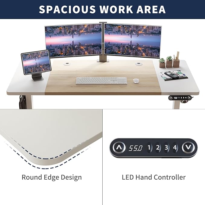 63 Inch Electric Standing Desk, Height Adjustable Sit Stand Desk with Memory Control and Spacious Desktop for Home Office