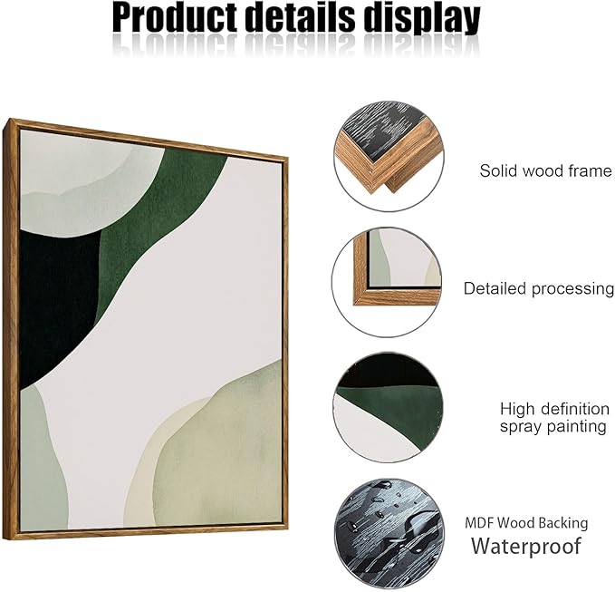 myusuar 3 Piece Large Modern Abstract Canvas Framed Wall Art For Living Room, Green Black White Minimalist Wall Art Decor Posters Prints For Bedroom Office 12x16in