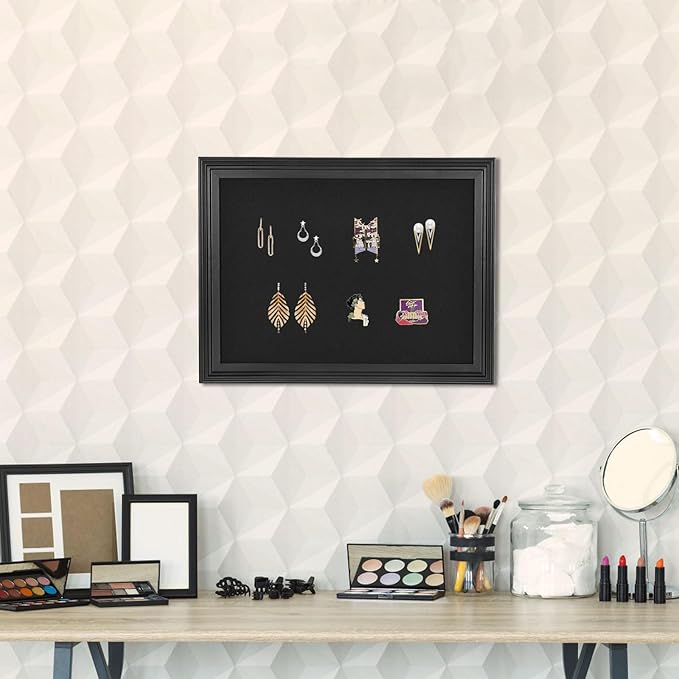 Bulletin Board with Felt, Black Wood Framed Display Bulletin Board for Walls with Pins, Eye Bolts, gaskets, Screws, Pin Board for Office, School and Home(MZB-BK,3343,1P)