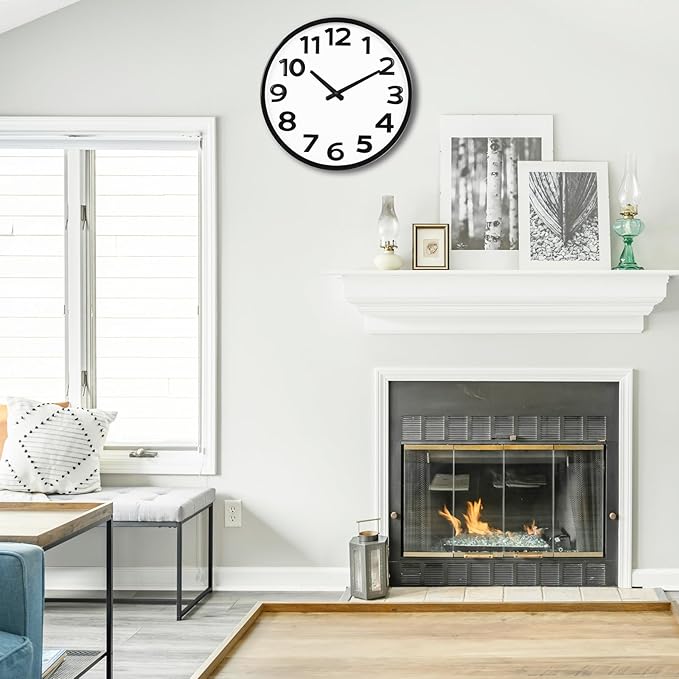 16 Inch Large Wall Clock Battery Operated Silent with Big Numbers Easy to Read, Analog Quartz Modern Clock for Living Room, Office, School or Seniors