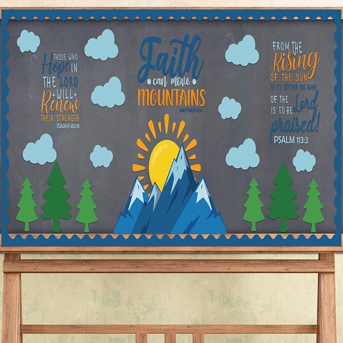 Faith Can Move Mountains Bulletin Board Decoration Religious Classroom Bulletin Board Faith Mountain Cutout for Sunday School Religious Classroom Home Wall Decor