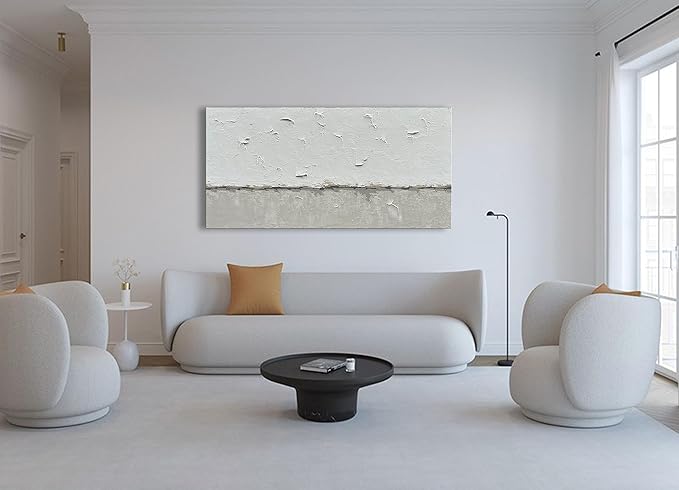 NANKAI Hand-Painted Grey and White Minimalist Oil Painting 30x60 inches Large Modern Art Piece Decorative Art for Living Room, Bedroom, Office, Wall Decorationative Art