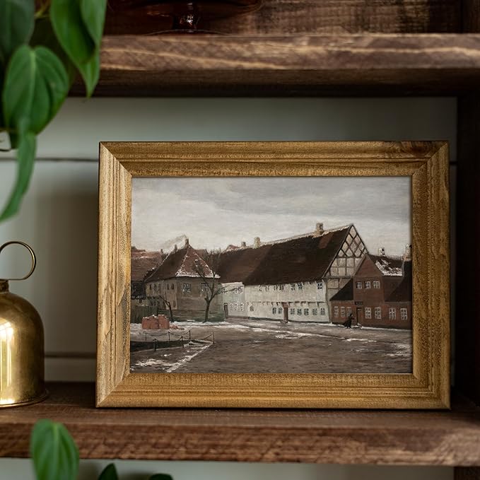uniro Vintage Canvas Wall Art Prints - Winter Village Landscape Wall Art Decor Rustic Farmhouse Wall Decor - Retro Cabin Oil Painting Art Work Prints Farmhouse Aesthetic Pictures for Bedroom Bathroom Living Room Office Decor (8" x 10"-UNFRAMED)