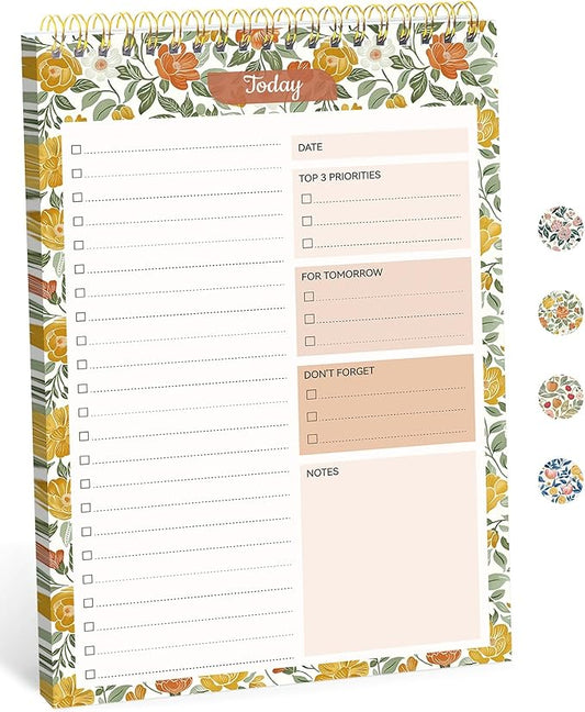 Taja To Do List Notepad - To Do List Notebook for Work with 52 Sheets, Undated Daily Planner Perfect for Daily Tasks and Goal Setting, Notepad Suitable for Office, Home & School - Sunshine Field