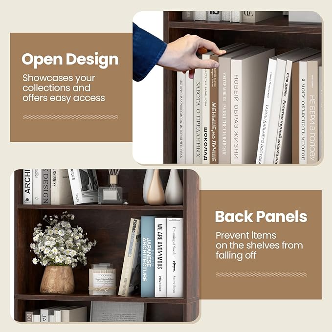 Giantex 6-Tier Bookcases Set of 2, 70" Tall Wooden Bookshelf, Freestanding Storage Organizer w/Open Shelves, Anti-Tipping Kits, Modern Floor Standing Display Shelves for Living Room, Rustic Brown