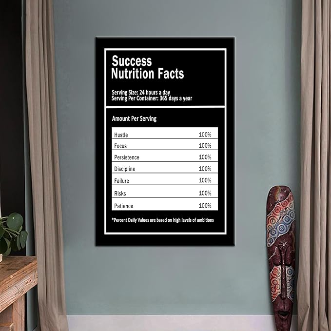 Inspirational Canvas Wall Art Success Nutrition Facts Poster Print Inspiring Entrepreneur Quote Motivational Painting Artwork for Living Room Office Wall Decoration Framed Ready to Hang [24''Wx36''H]