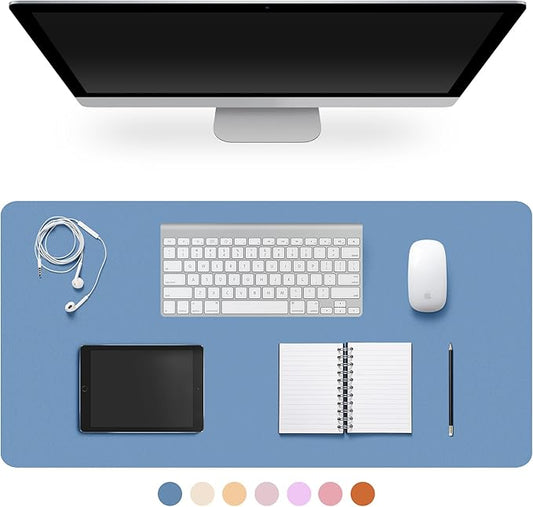 Leather Desk Pad Protector,Non-Slip Desk Pad,on-Slip PU Leather Large Mouse Pad,Easy Clean Desk Protecor Mat,Writing Pad for Office Work/Home/Decor(Sea Blue, 23.6" x 13.7")