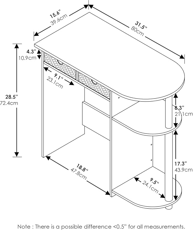 Furinno GO GREEN Desk, 31.5" Wide Gaming Desk with 2 Side Shelves and Storage Bins, Computer Desk, Office Desk for Home Office, Study Room, Dorm, Bedroom, Americano