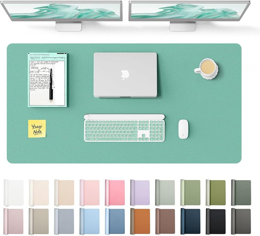 YSAGi Leather Desk Protector, Office Mat, Large Mouse Mat, Non-Slip PU Leather Blotter, Laptop Desk Pad, Waterproof Writing Pad for Office and Home (Green-Blue, 47.2" x 23.6")