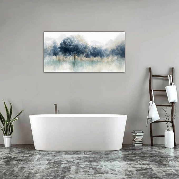 yearainn Foggy Forest Canvas Wall Art - Indigo Blue Abstract Trees Pictures for Wall Decor Nature Canvas Painting Modern Printing Artwork for Living Room Bedroom Home Office Wall Decoration 20" x 40"
