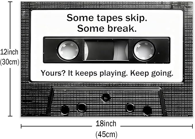 Motivational Wall Art cassette Tape Inspirational Office Decor Framed Canvas Print Small Workout Poster for Home Gym Growth Mindset Sign Positive Daily Affirmation Decor Ready to Hang [12''Wx18''H]