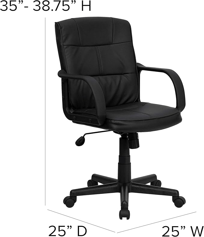 Flash Furniture Rider Mid-Back Black LeatherSoft Swivel Task Office Chair with Arms