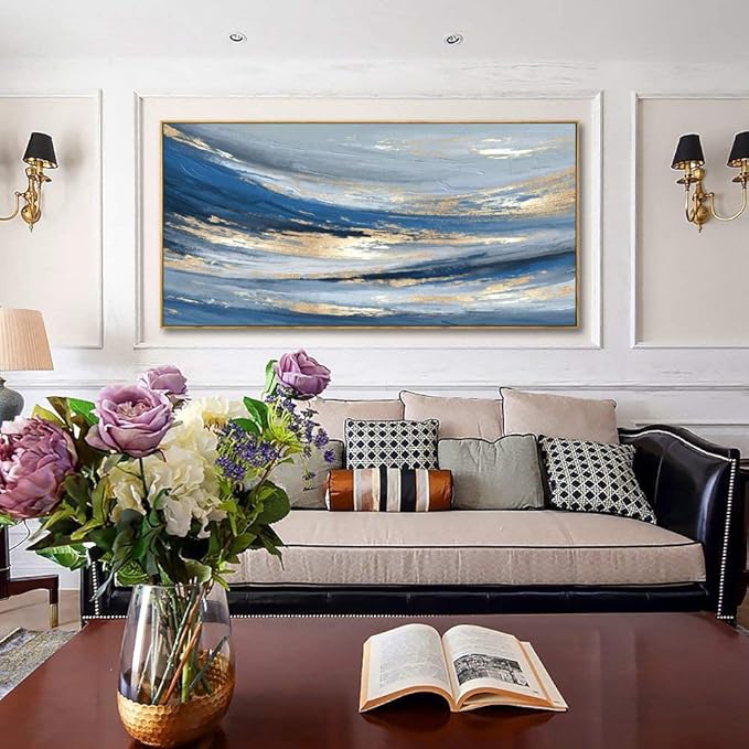 Abstract Wall Art Canvas Paintings Blue Fantasy Modern Large Framed Artwork Decor for Living Room Bedroom Office Painting Home Decor 20"x40"