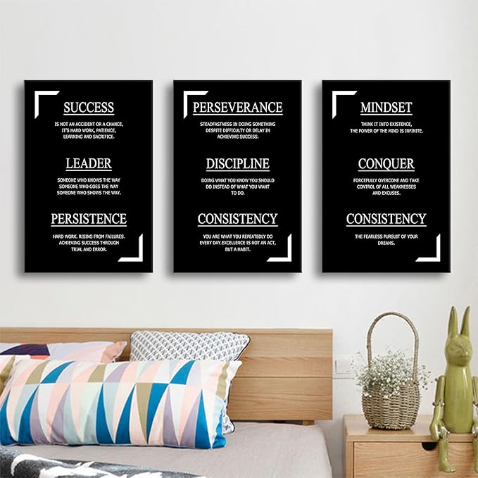 Motivational Success Quotes Picture Painting Inspirational Canvas Wall Art Positive Affirmations Framed Print Poster for Living Room Office Bedroom Gym Wall Decor Stretched and Framed [48''Hx24''W]