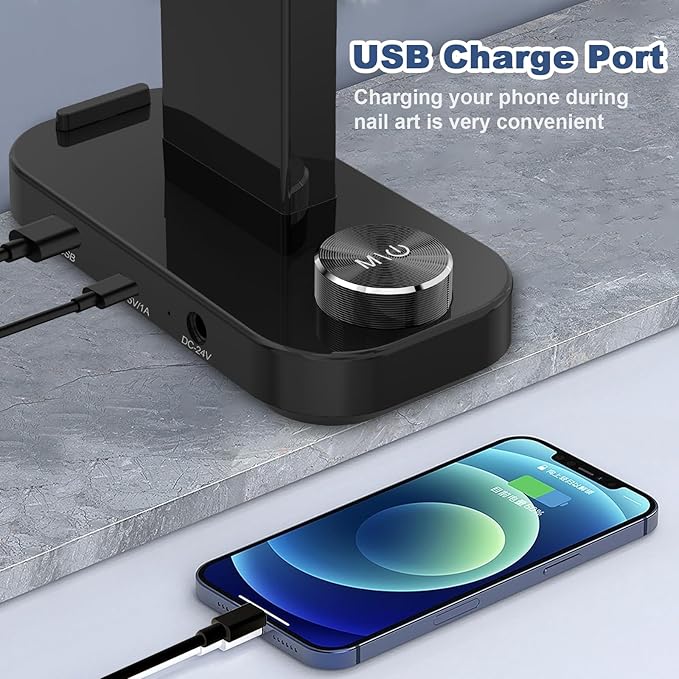 CGBE Foldable Nail lamp for Desk: Large Wide Half Moon Light with Phone Holder for Nail Salon Technicians - No Glare Craft Desk Light for Manicure lash Task for Esthetician 33.5'' - Black